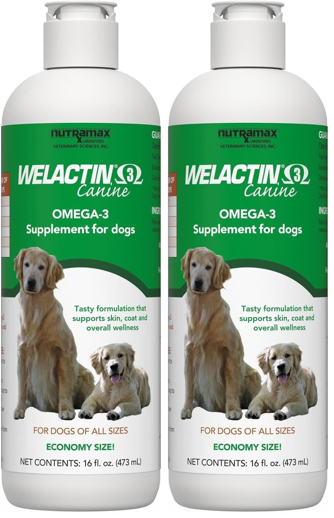 Nutramax Welactin Omega 3 Fish Oil for Dogs,Skin and Coat Health Supplement,Plus Joint,Immune,Kidney,and Brain Support,Premium Omega 3 Fatty Acids,for Dogs,16 Ounce Liquid,(Pack of 2)