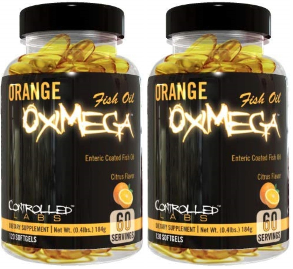 CONTROLLED LABS Orange Oximega Fish Oil Supplement 120 Softgels, EPA and DHA, 2000mg Omega- 3 Fatty Acids, Citrus-Flavor, Burpless Softgels (Pack of 2)