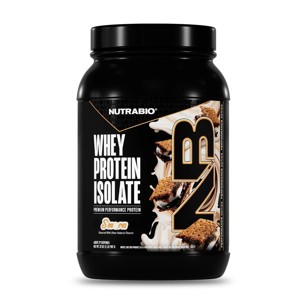 NutraBio 100% Whey Protein Isolate Protein Powder, 25g Protein with Complete Amino Acid Profile, Non-GMO, Soy & Gluten Free, Low Carb, Low Calorie Whey Protein Powder, S'Mores, 2 Lbs