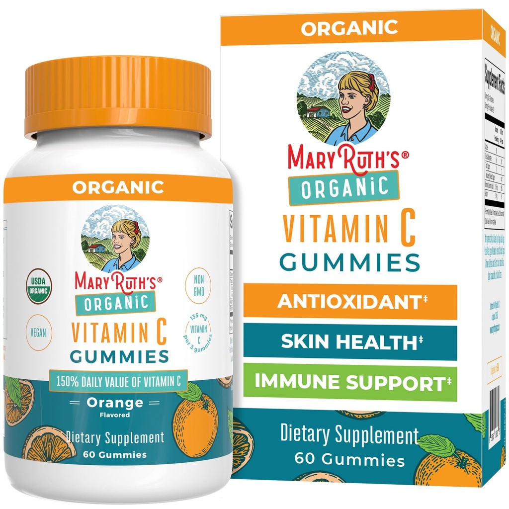 MaryRuth Orgánicas Adulto Vitamina C Gummies Silencioso USDA Orgánica Silencio Vegan Chewable Vitamina C Gummies for Ages 14+  for Immune Support &amp; General Wellness ← Vegan ← Non-GMO ← Orange Flavor ← 60 Conde