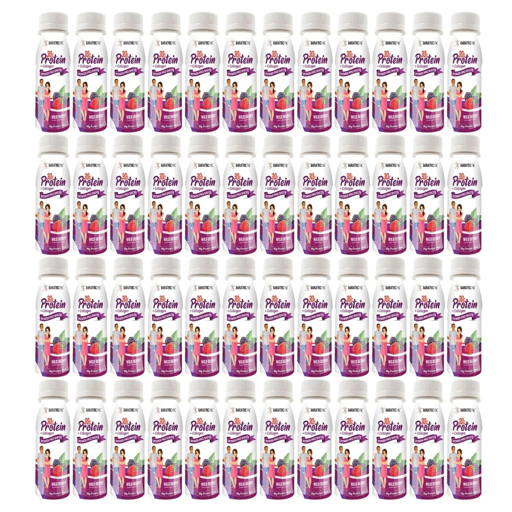 BariatricPal 30g Whey Protein & Collagen Power Pro Shots - Wild Berry (48 Bottles)