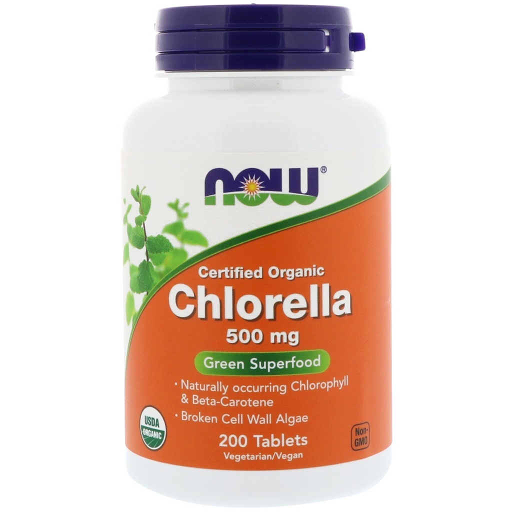 NOW Foods - Chlorella Green Superfood Certified Organic 500 mg. - 200 Tablets pack of 2.
