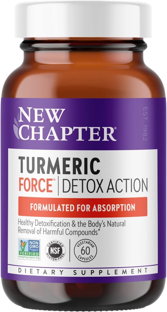 Nuevo capítulo Turmeric Suplemento + diario Detox Turmeric Force Detox Acción con té verde + jengibre + NO Black Pepper Necesitado + No GMO Ingredientes Vegetarian Capsule, 60 Cuenta