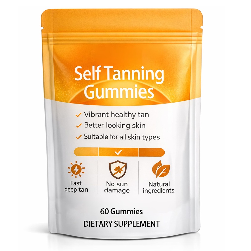 Tanning Gummies, Sunless Tanning Supplement with Astaxanthin, Beta-Carotene, Vitamin C, Turmeric + Mango Extract | Nourishes Skin & Improves Sleep | Vegan & Sugar Free - 60 Count