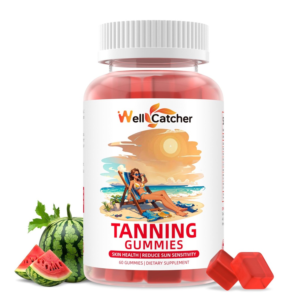 Tanning Gummies Supplement for Women Men: Daily Bronzing Tanning Gummies with Astaxanthin Beta-Carotene L-Tyrosine Lycopene, Melanin Supplement for Natural Glow Healthy Skin Sun Sensitivity Vegan 60CT
