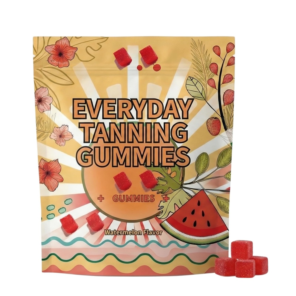 Daily Tanning Gummies – Natural Sunless Tanning for Women with Astaxanthin, Lycopene & Beta Carotene – Antioxidant Rich, Boosts Melanin – Watermelon Flavor – 60 Chewables