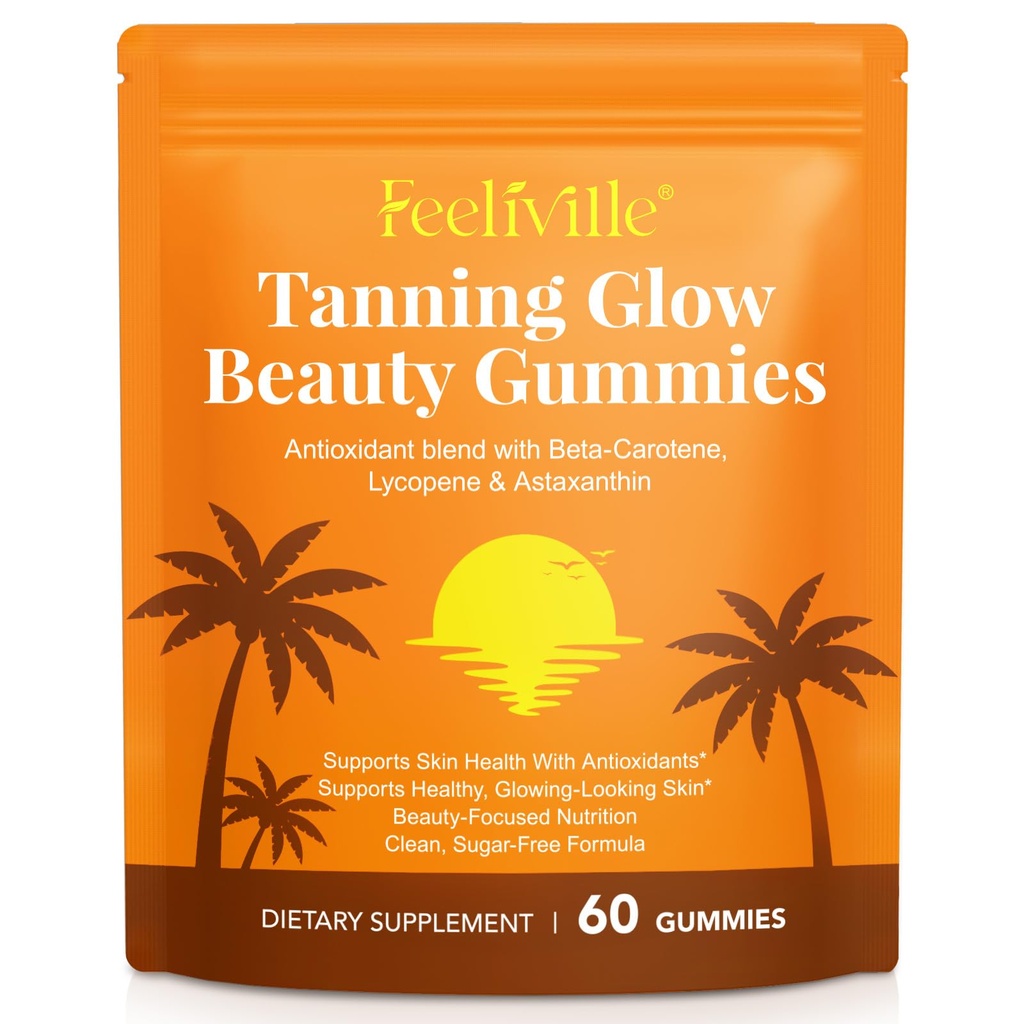 Tanning Gummies with Astaxanthin for Women and Men, Sunless Tanning Gummies with Beta Carotene, Lycopene & Astaxanthin, Healthy Tanning Skin, Vegan & Sugar Free - 60 Count
