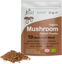 Mushroom Extract Powder - Powerful 10 Blend, Organic Lions Mane, Cordyceps, Reishi, Shiitake, Turquía Tail Mushrooms Nootropic Brain Supplement for Energy, Calm, Focus &amp; Immune System Booster