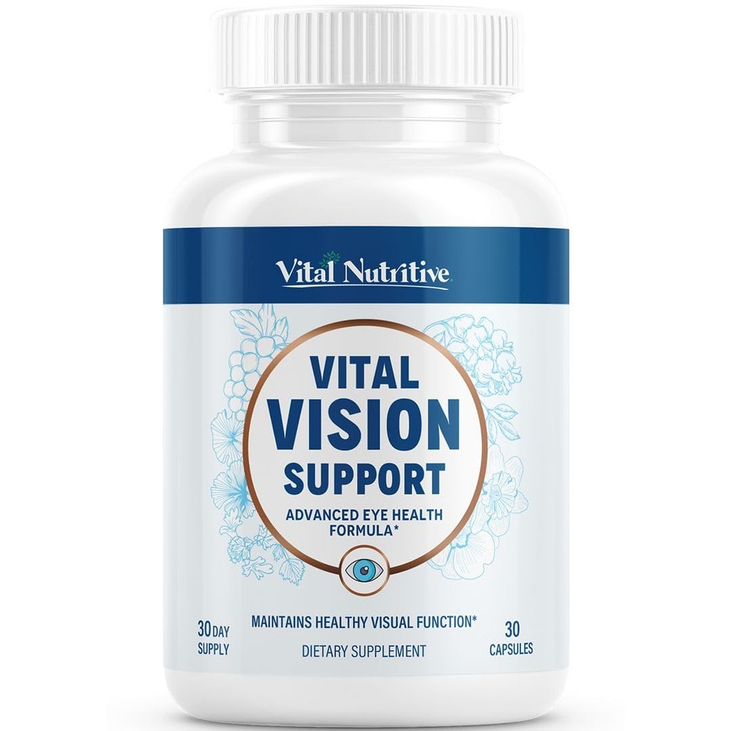 Vital Vision Support – Eye Health Supplement with Vitamin A, Lutein, Beta Carotene & Antioxidants – Eye Vitamins Support Hydration & Oxidative Stress -30 Days Serving