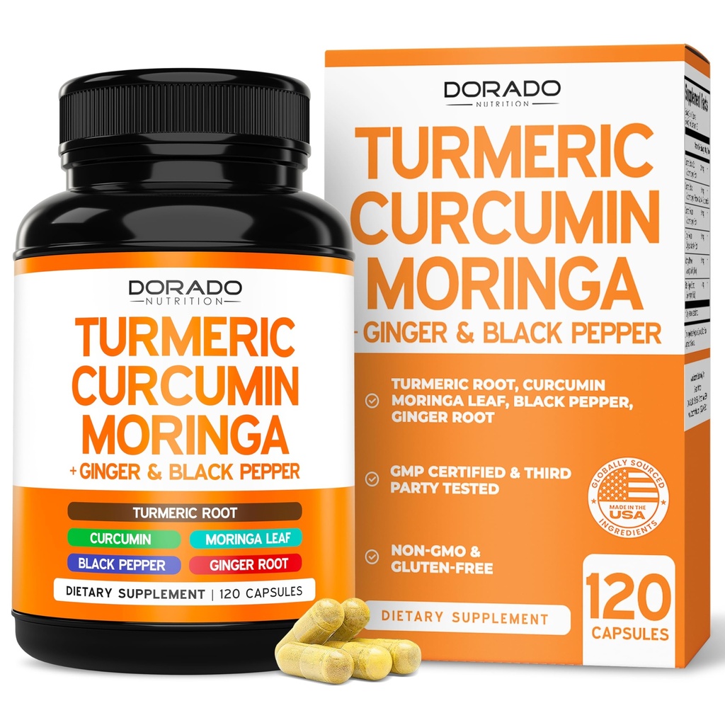 Turmeric Curcumin Supplement with Black Pepper, Ginger, Moringa (Made with 95% Curcuminoids) Third Party Tested, Non-GMO, Gluten Free - USA Made - (120 Capsules)