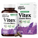 Wild & Organic Vitex Chasteberry Supplement for Women - Peri Menopause Supplements for Women - Vitex Berry Powder Capsules - Chaste Tree Berry Agnus-Castus - Vegan, No Fillers, Non-GMO - 90 Count
