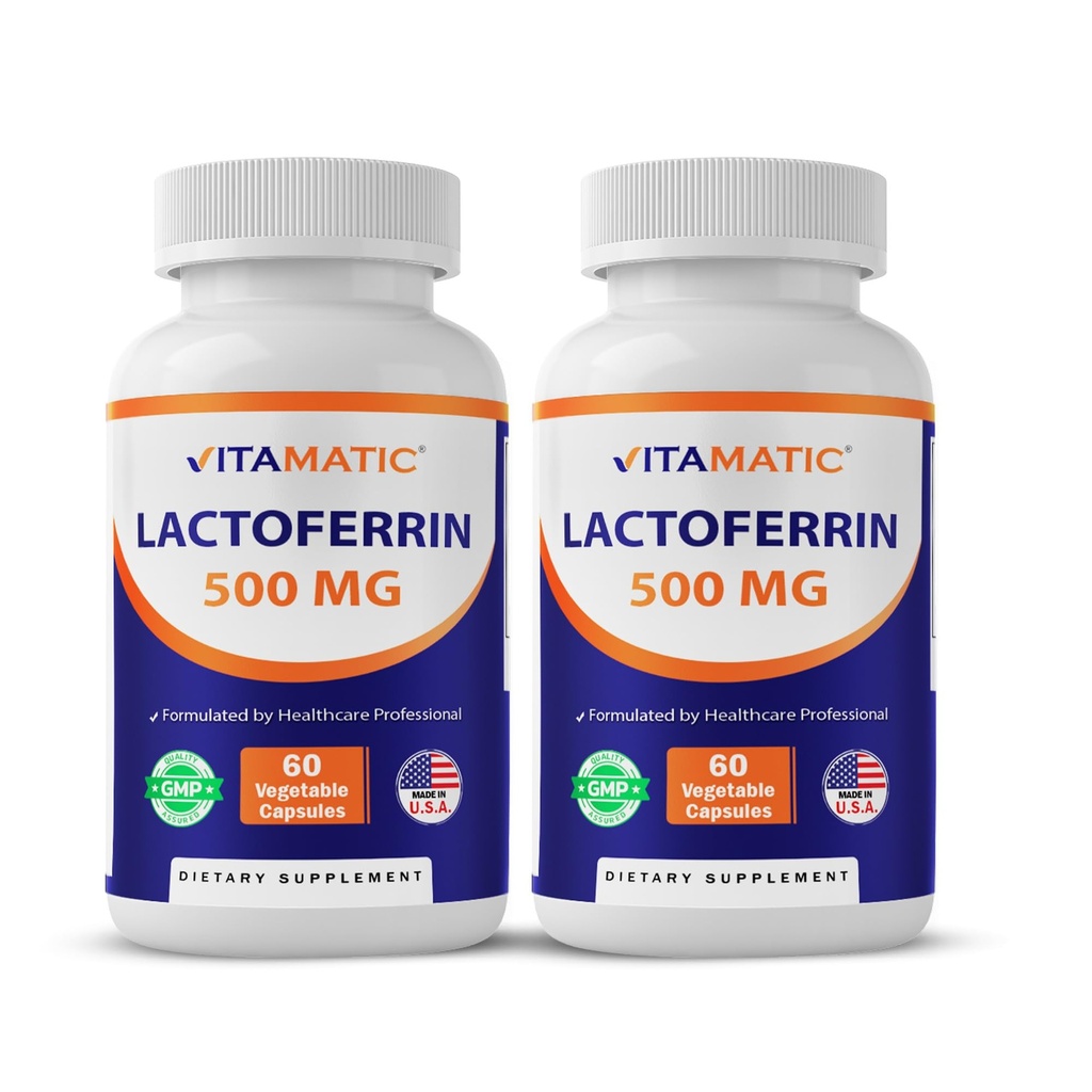 Vitamatic Lactoferrin 500mg – 60 Vegetable Capsules - 120 Capsule Promotes Healthy Immune Function