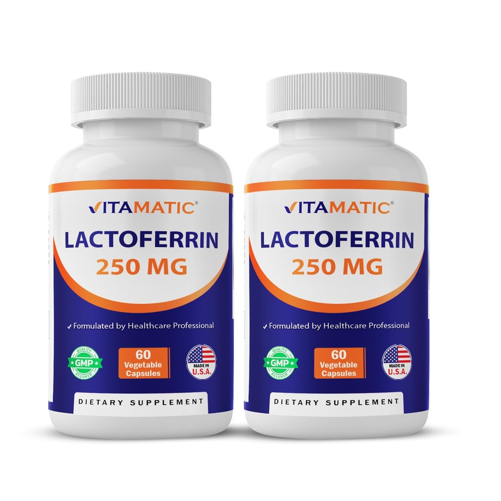 Vitamatic Lactoferrin 250mg – 60 Vegetable Capsules - 2 Pack Promotes Healthy Immune Function*