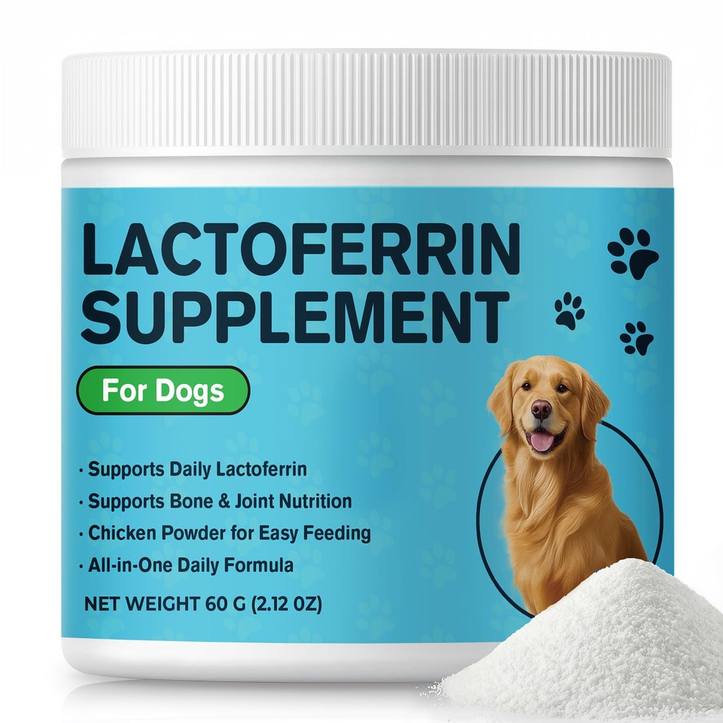 Lactoferrin Supplements for Dogs Powder, Daily Immune Nutrition with CoQ10 & Beta-Glucan, Essential Vitamins & Minerals for Whole-Body Wellness, Chicken Flavor, Easy-Mix Supplement, 2.12 oz