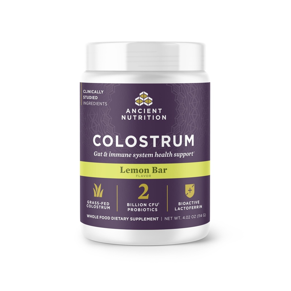 Ancient Nutrition Colostrum Superfood Powder, Grass Fed Bovine Colostrum, Supports Healthy Gut Microbiome and Immune System, Clinically Studied Lactoferrin & Probiotics, Lemon Bar, 60 Servings