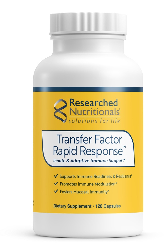 Researched Nutritionals Transfer Factor Rapid Response Immune Support Supplement - Colostrum Blend with Beta Glucan, IP-6 & Lactoferrin, Fast-Acting Innate & Adaptive Immune Modulation (120 Capsules)