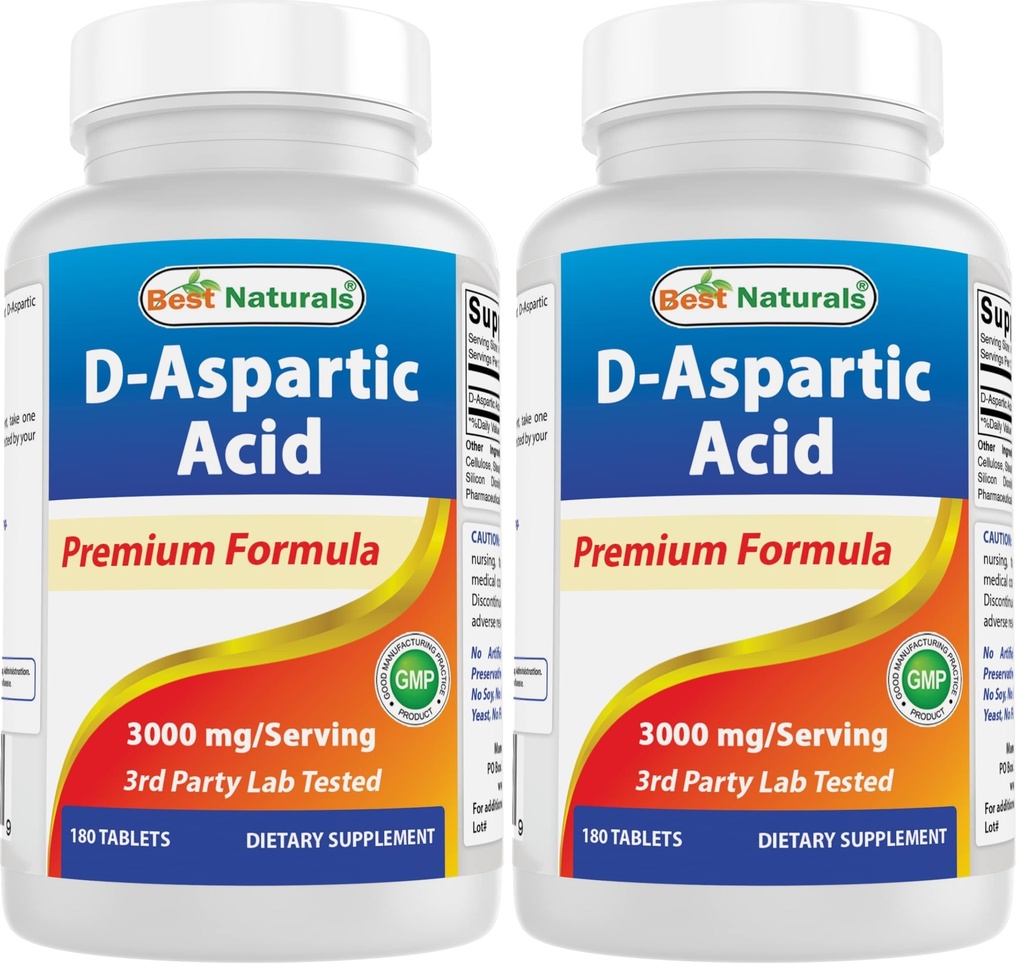 Best Naturals D Aspartic Acid (DAA) 3000mg per Serving - Non-GMO & Gluten Free - 180 Tablets (Pack of 2)