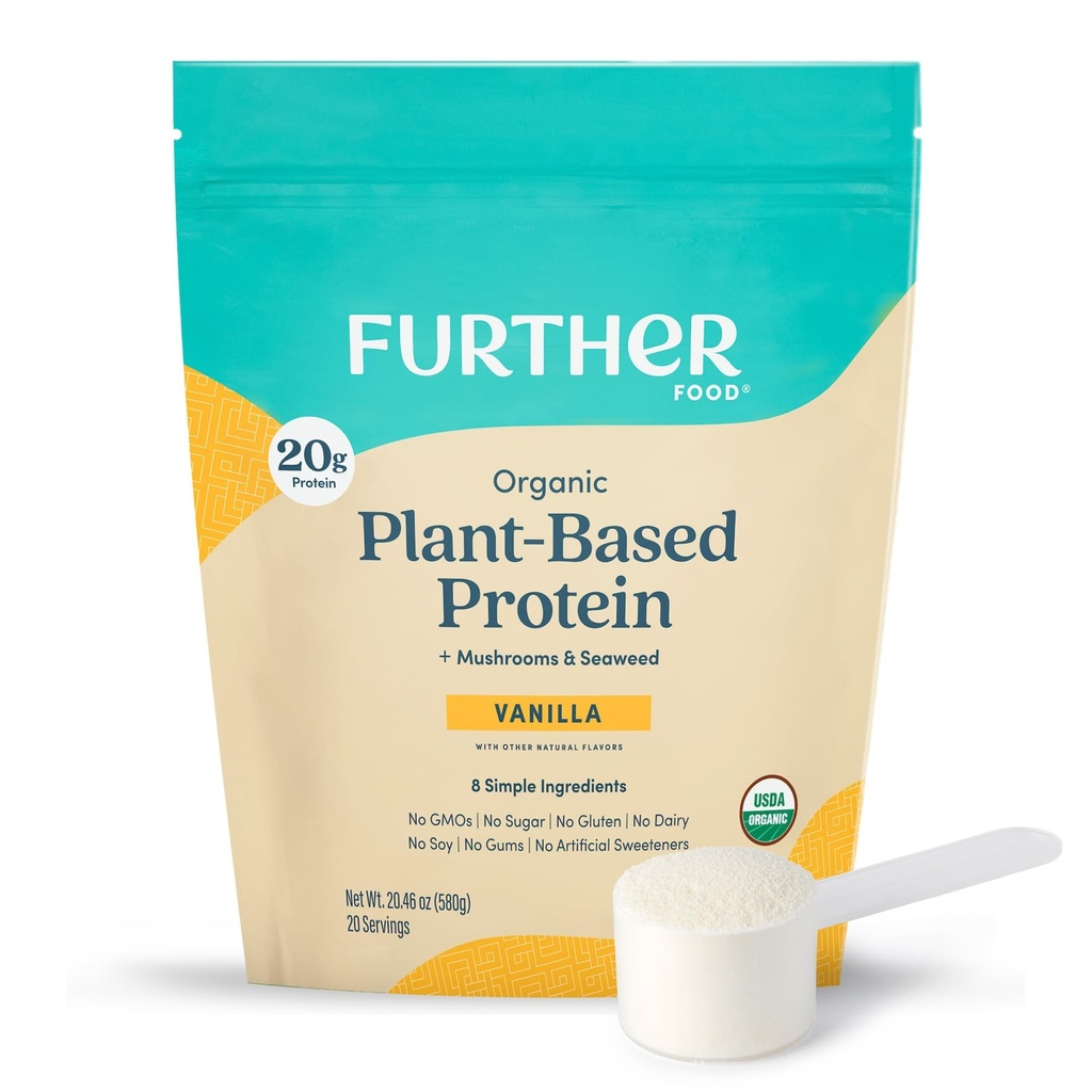 Otros alimentos orgánicos vainilla de pólvora de proteína vegana - 20g de proteína vegetal, pólvora de proteína orgánica con algas de hongos, vegano, no GMO, sin gluten, sin lácteos 19.05 Oz
