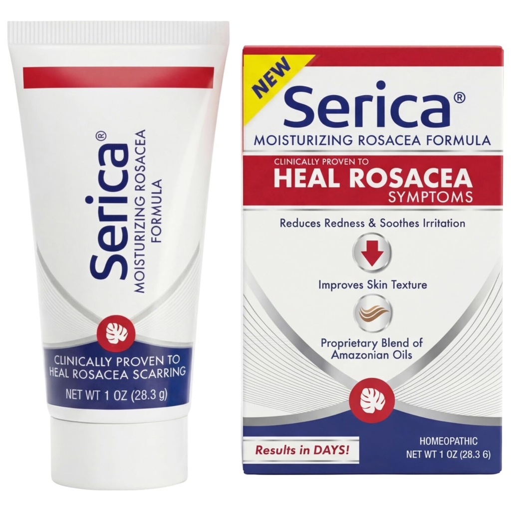 Serica Moisturizing Rosacea Formula (1 Oz), Helps Reduce Redness, Soothe Irritation, Improve Skin Texture & Tone, Homeopathic Face Moisturizer with Ceramides, Fatty Acids & ian Oils