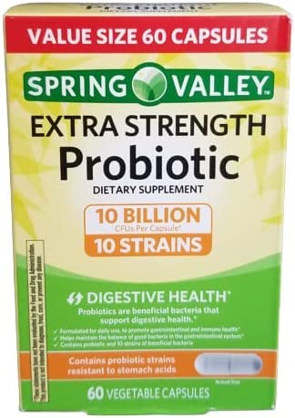 60 Spring Valley Extra Strength Probiotic Capsules 10 Billion CFU 10 Strains '24