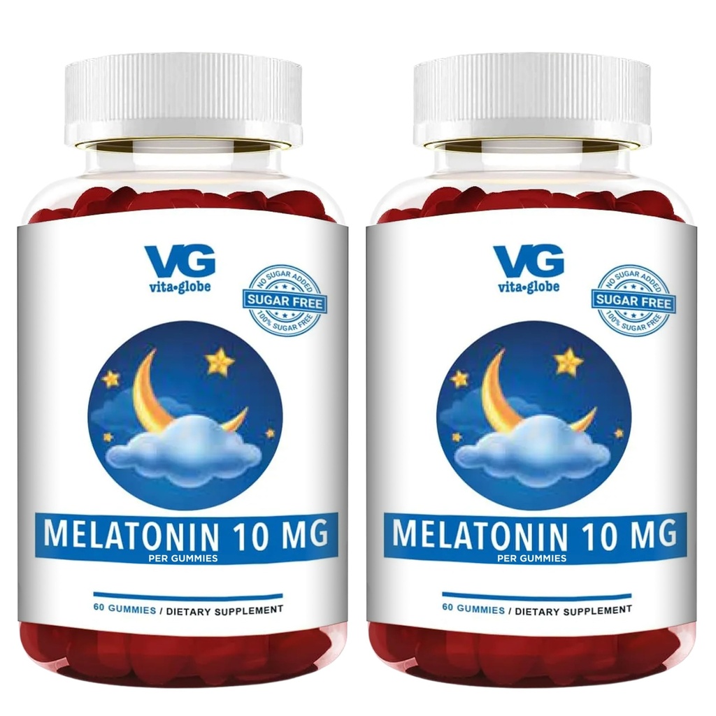 VITA GLOBE Melatonin Gummies 10mg, Sleep Aid Gummies, Sugar Free- Non-GMO, Vegan and Sleep Aid Supplement, Supports Relaxation & Healthy Sleep Cycle, 60 Count Sleep Aid Gummy (Pack of 2)
