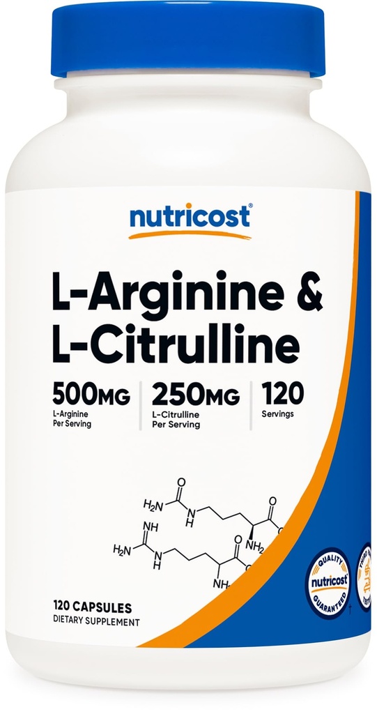 Nutricost L-Arginine L-Citrulline Complex 750mg, 120 Capsules - Non-GMO
