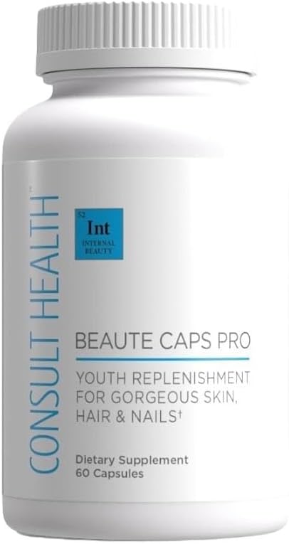 Consult Health Beaute Caps Pro - Supports Hair Growth, Skin & Nail Health - Collagen, Vitaminas B6, B7,B12, D &amp; 10.500 mcg Biotin - MSM, Blood Orange - Anti-Aging - USA Made - Women &amp; Men 60 cápsulas