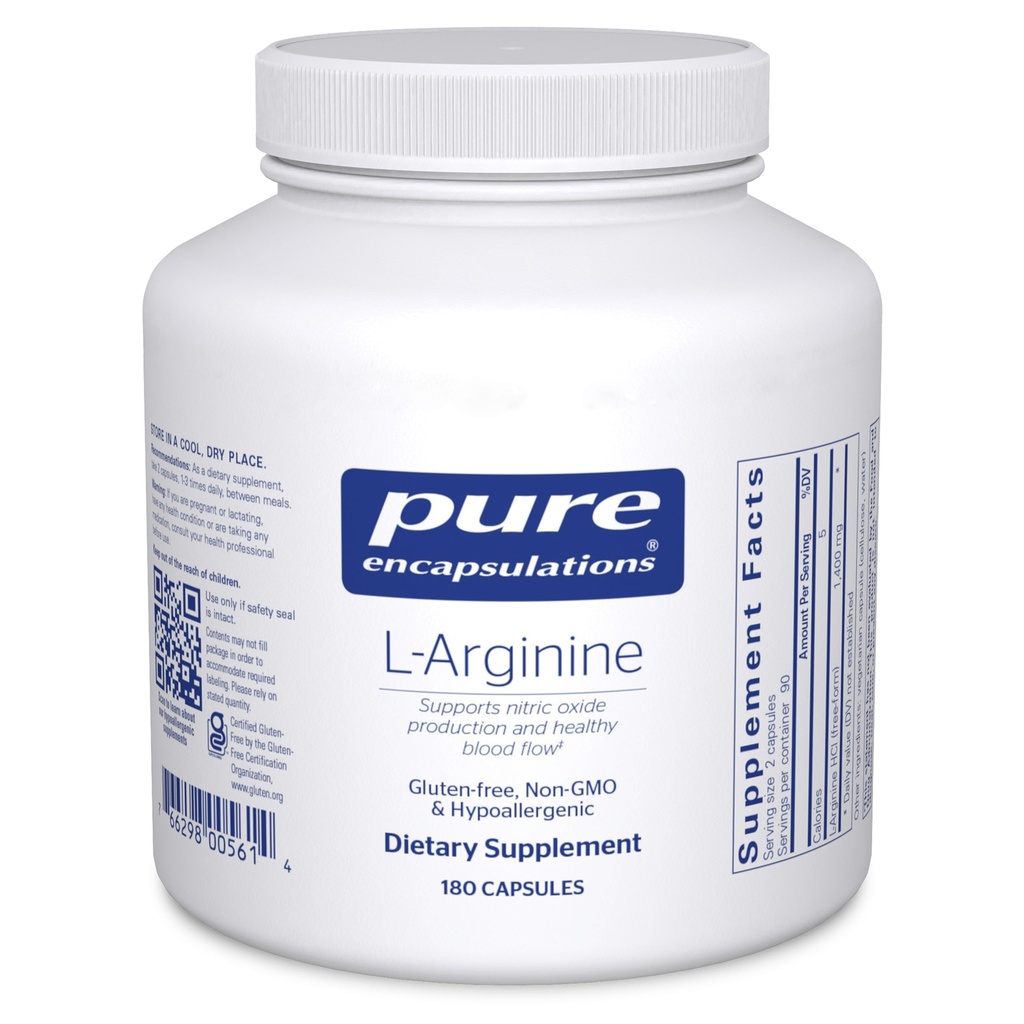 Pure Encapsulations L-Arginine - 1,400 mg - Support Nitric Oxide Production - Heart Health & Blood Flow - Gluten Free & Non-GMO - 180 Capsules