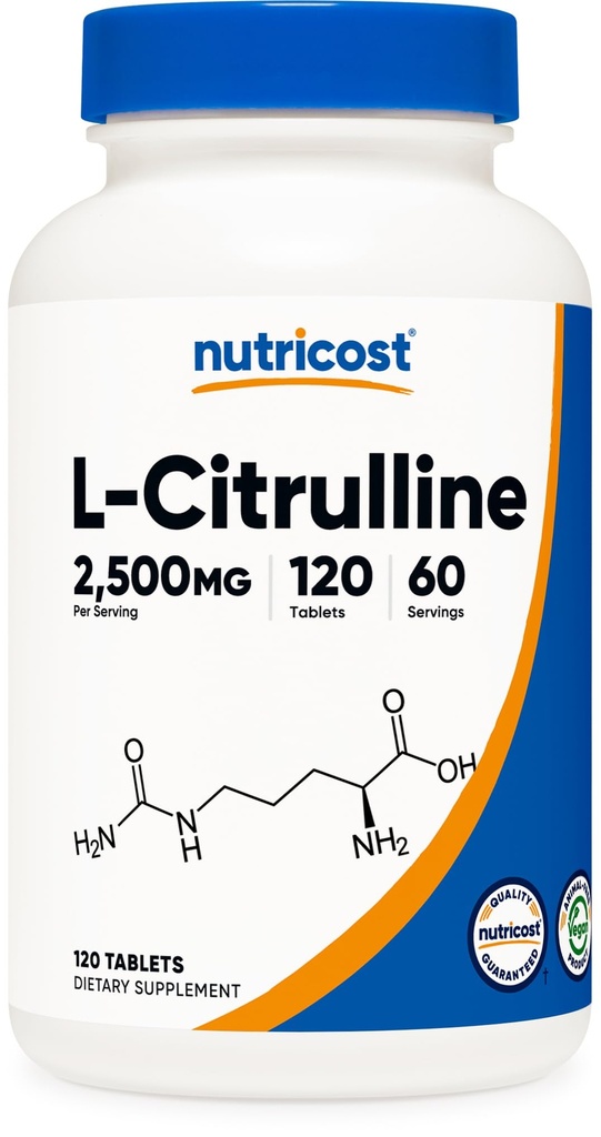 Nutricost L-Citrulline 2500mg Per Serving, 60 Servings, 1250mg Per Tablet, 120 Tabs - Non-GMO and Gluten Free Supplement