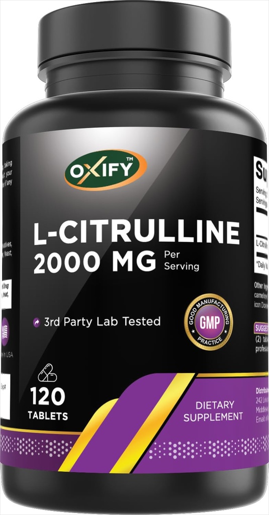 Oxify L-Citrulline 2000 mg | 120 Tablets | Gluten-Free, Non-GMO | Supplement Made in USA