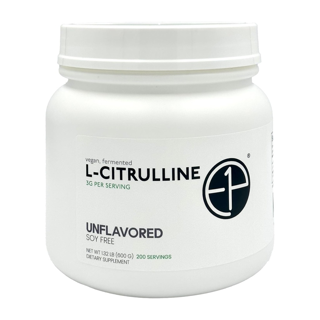L-Citrulline 600grams (200 Servings) Unflavored, Non-GMO Vegan Fermented, Third-Party Lab Tested. Made with Halal and Kosher Certified Ingredients.