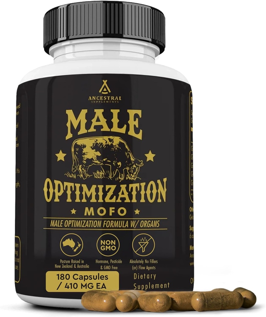 Suplementos ancestrales Mofo, Suplementos para Hombres, Apoyo a los Niveles de Energía y Bienestar de los Hombres en general, Suplemento de Órgano de Carne de Oleada de Oleada de Oleada de Oleaje sin Hierro, 180 cápsulas