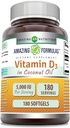 Fórmulas asombrosas Vitamina D3 con suplemento de aceite de coco TENIDO 5000 UI Por Servir TEN 180 Softgels TEN NO-GMO TENIDO Gluten Free TEN Made in USA