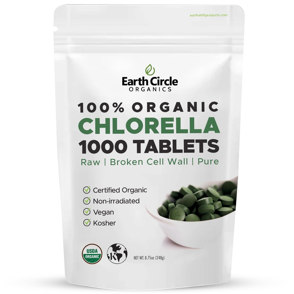 Organic Chlorella Tablets 1,000 Count | High Potency Superfood | Chlorophyll Pills from 100% Pure Green Algae | Broken Cell Wall for Max Absorption | Vegan, Kosher, Non-GMO | 4 Tabs per Day (1-Pack)