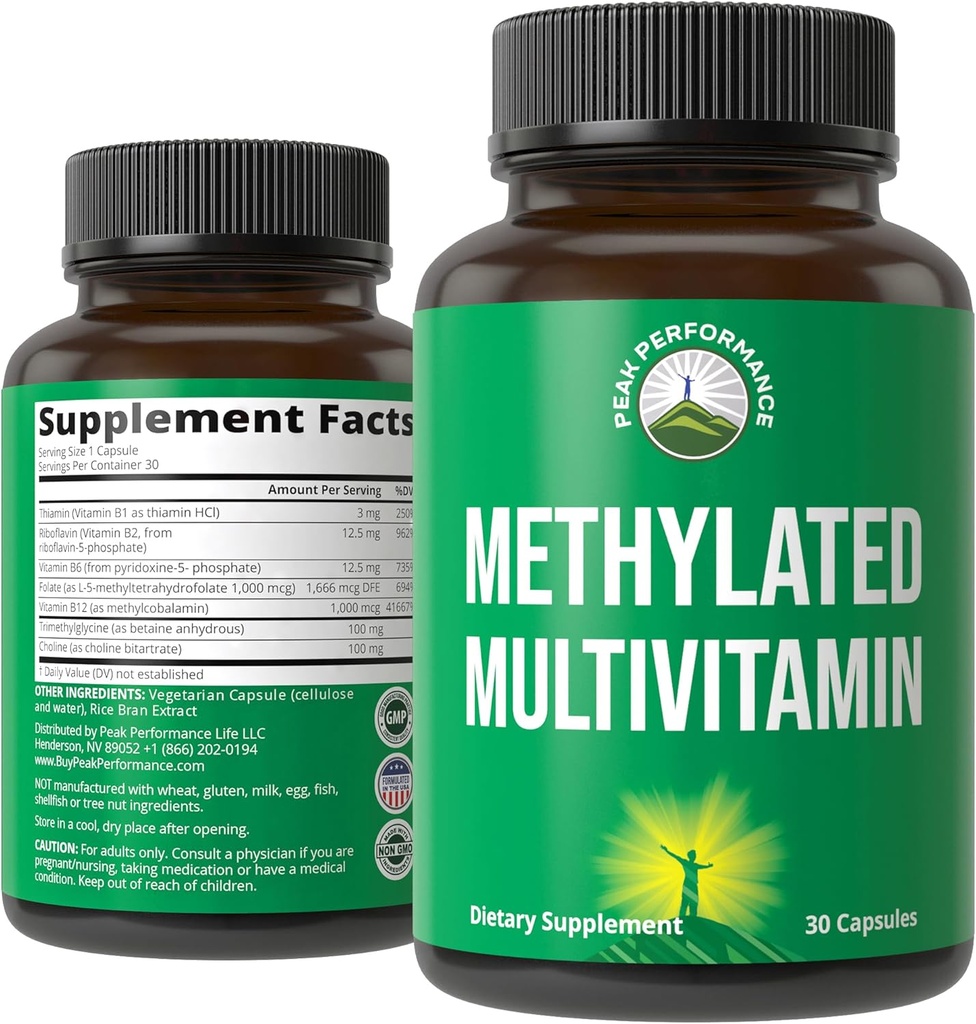 Metilada Multivitamina + Metilada B Suplemento Complejo Metilado. Con Trimetilglicina (TMG), L Methylfolate, Metil B12 + B1 + B2 + B6 Vitaminas + Choline. Suplemento MTHFR para mujeres y hombres.