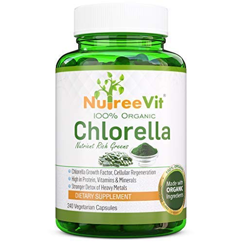 NutreeVit Pure Organic Chlorella Extract- Cracked Cell Walls Plant Vitamin - Veggie Capsules