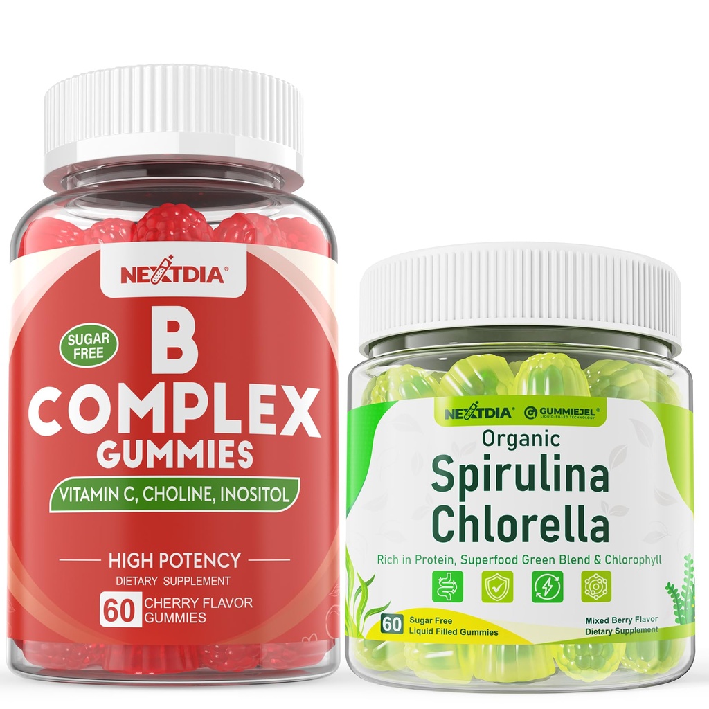 Nextdia Spirulina Chlorella, Vitamin B Complex Gummies, 2 Pack