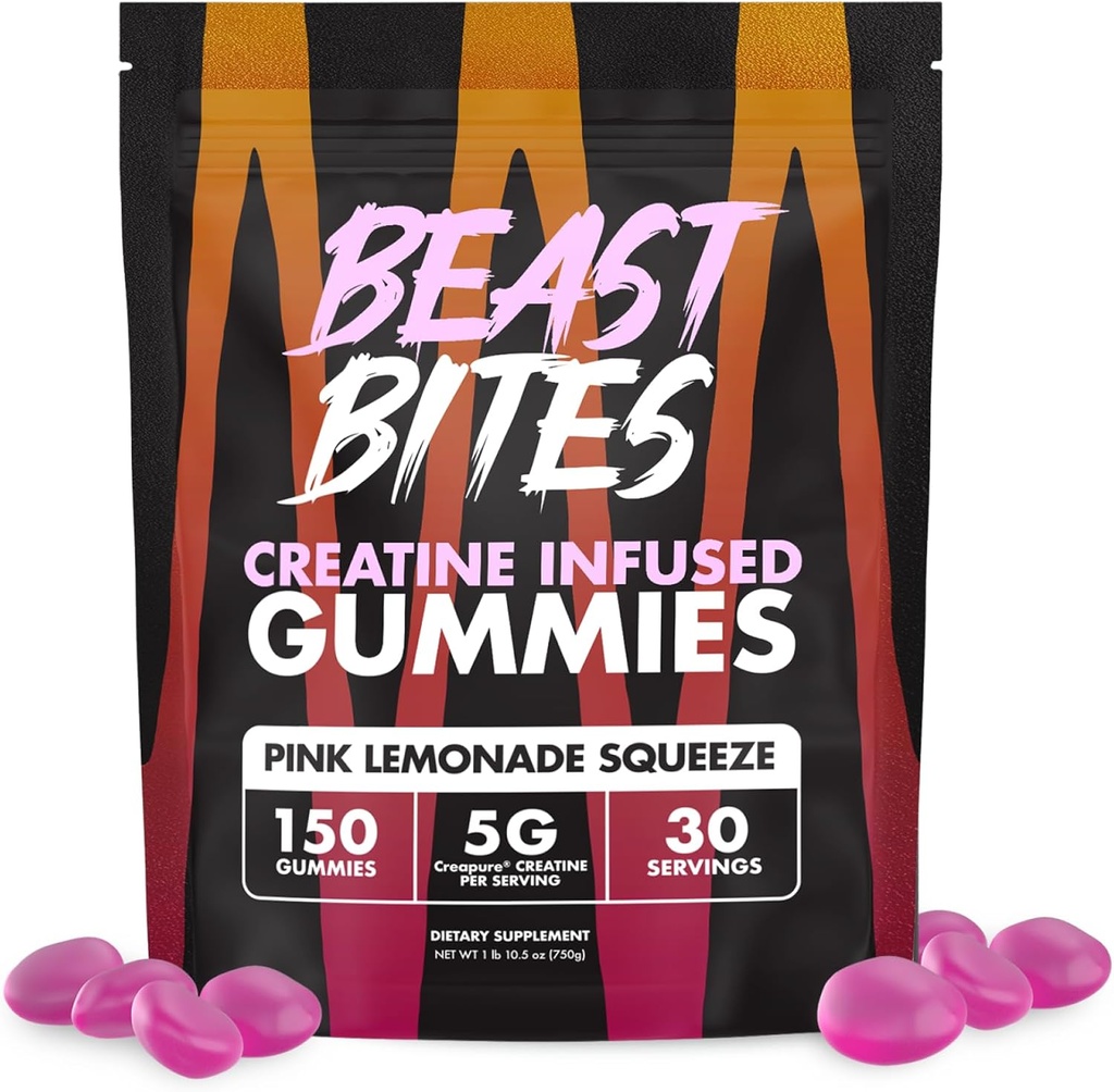 BEAST BITES - Critina Infused Gummies - 5g Crepure Creatine Monohydrate Por Serving - NSF Certified for Sport - 30 Servings