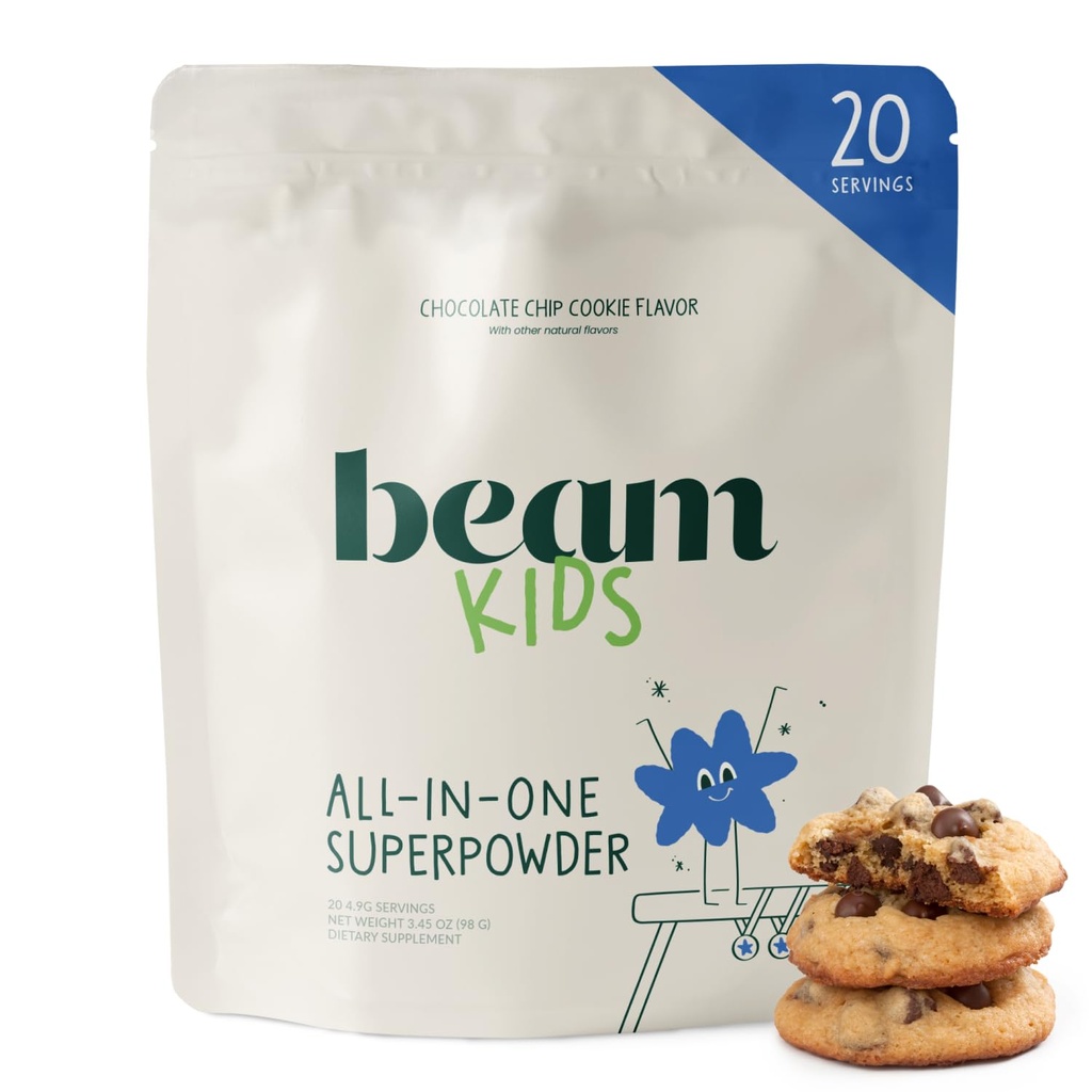 Beam Kids Multivitamin Powder – Kids Vitamins with Greens, Probiotic & Prebiotic, Immune Support for Children & Toddlers, No Artificial Sweeteners, For Picky Eaters, 20 Servings, Chocolate Chip Cookie