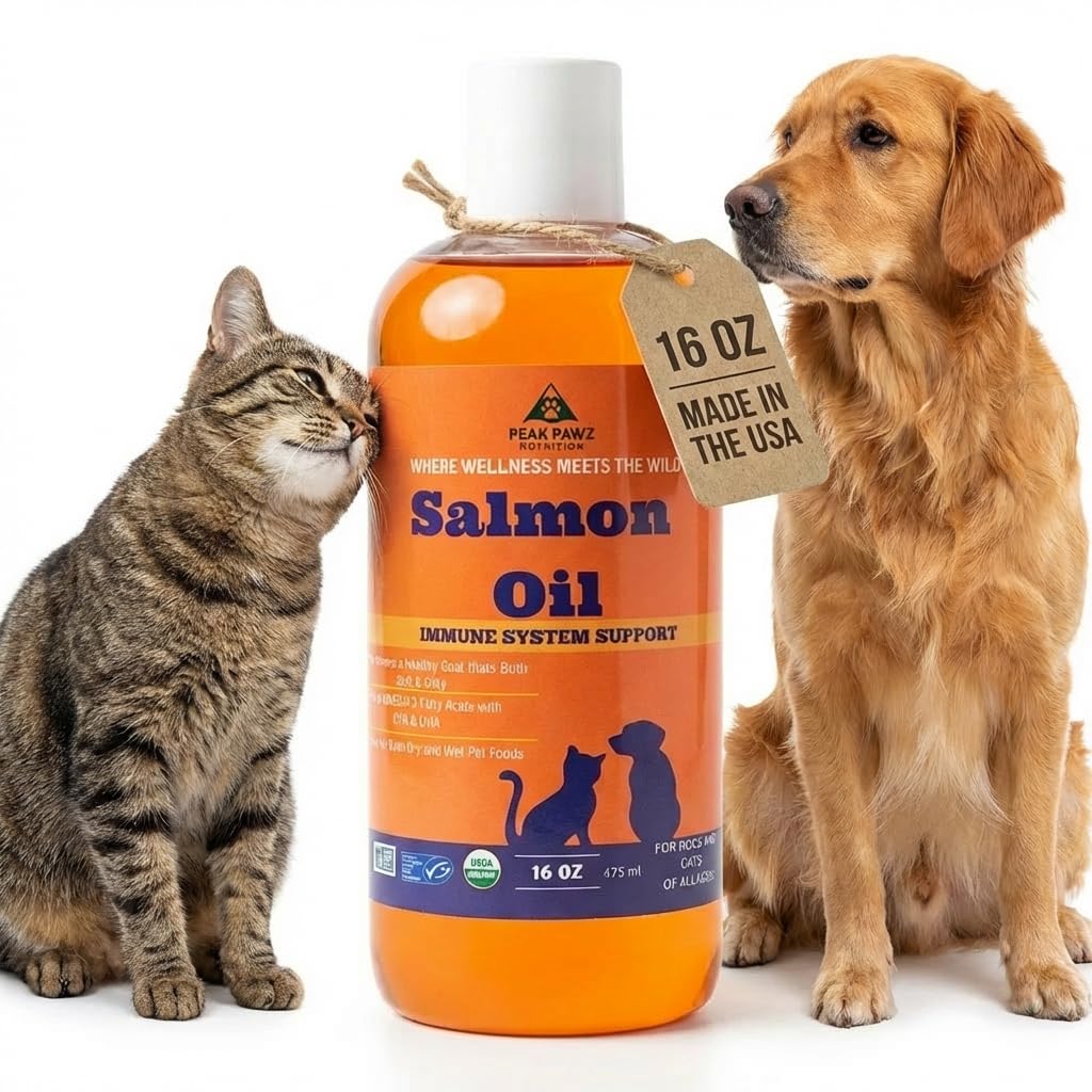 Wild Alaskan Salmon Oil for Dogs and Cats 16 oz All Natural Omega-3 EPA DHA Rich Supplement for Healthy Skin and Coat, Joint & Immune Support Fish Oil, Fast Absorbing Liquid Supplement