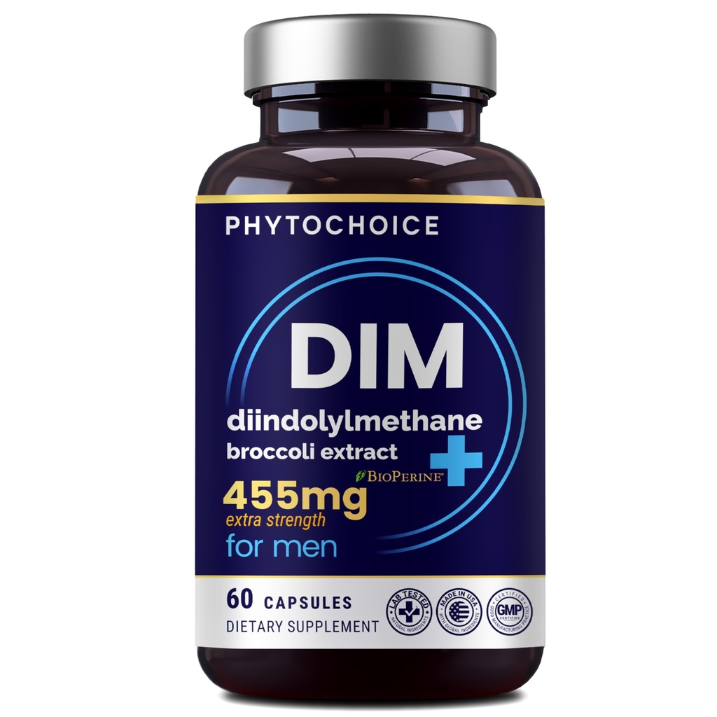 DIM for Men 350mg High Potency with BioPerine® & Broccoli Extract – 455mg Total Complex for Estrogen Balance & Hormone Optimization, Advanced DIM Supplement for Men, Clean Absorption Formula, 60 Caps