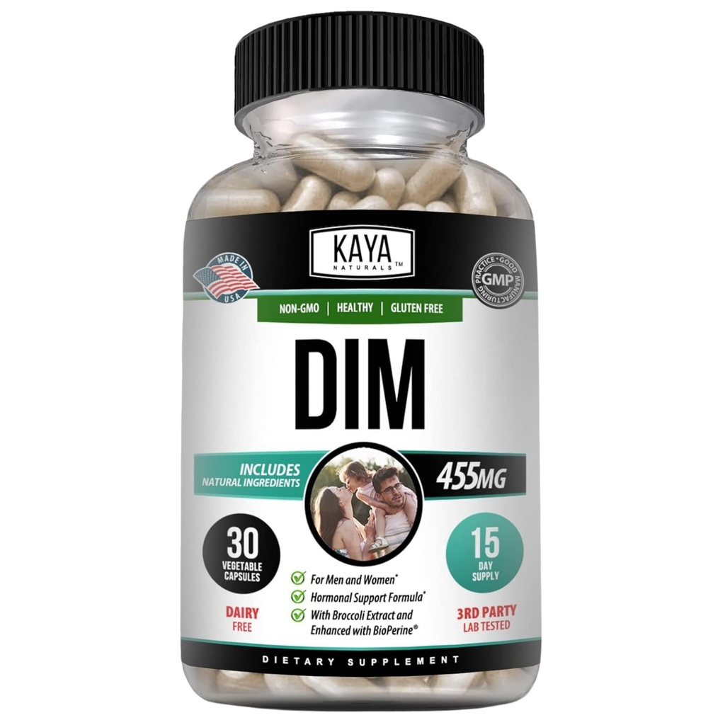 Kaya Naturals DIM Ultra (30 Capsules) | DIM Supplement for Women and Men | Vegetable Capsules with Broccoli Extract & BioPerine | Herbal Supplement for Hormonal Support, Acne, Menopause, and Prostate