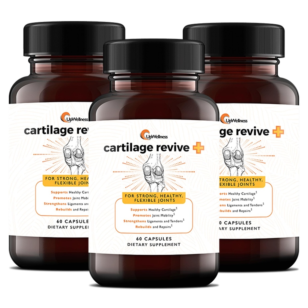 UpWellness Cartilage Revive + Joint Support Supplement for Men and Women - Powered by D-Glucosamine Sulfate, MSM, Vitamin D3, C and More - 3 Bottles