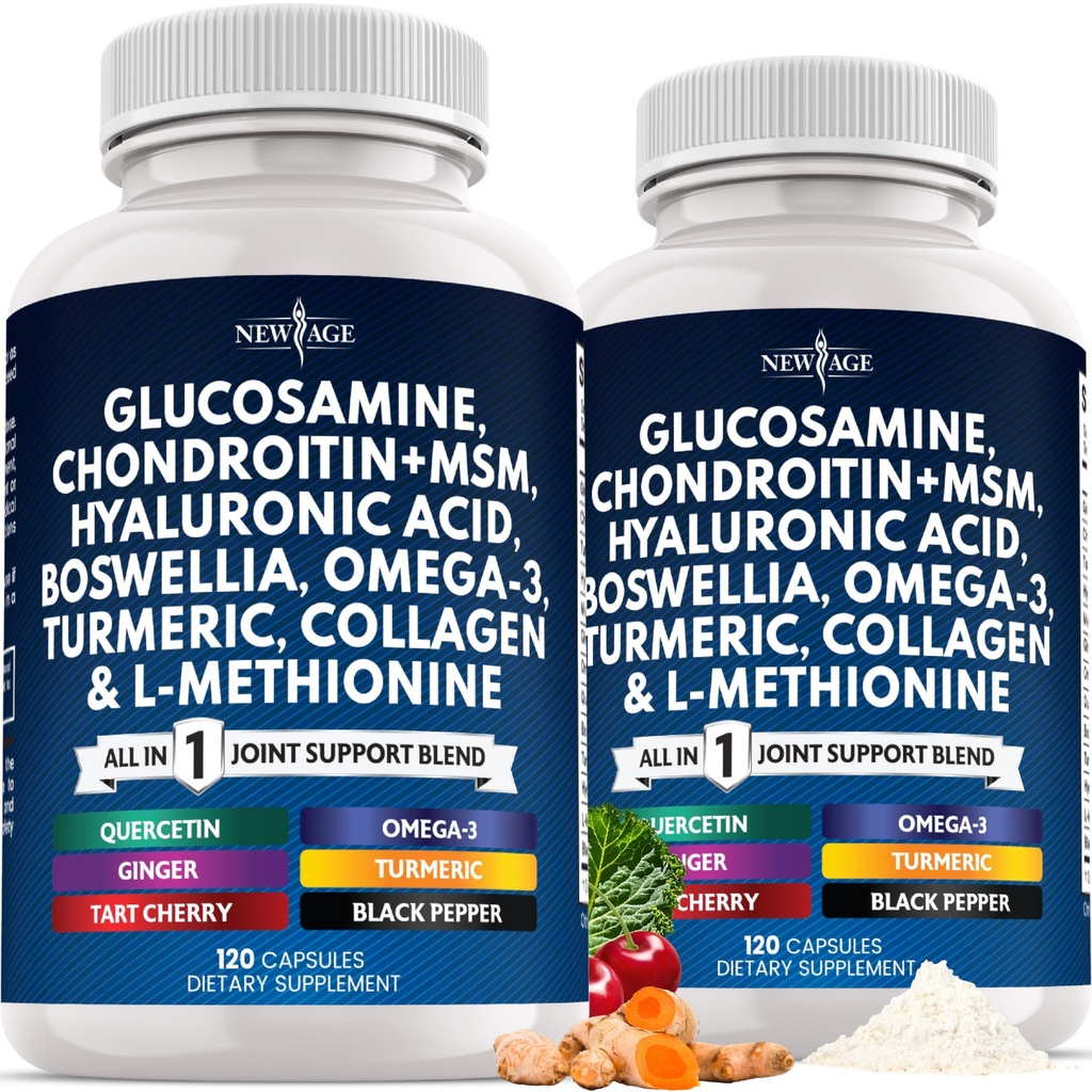 Glucosamine Chondroitin, MSM, Turmeric Curcumin, Collagen, Hyaluronic Acid, Omega 3 – Health Supplement for Men & Women – 240 Count