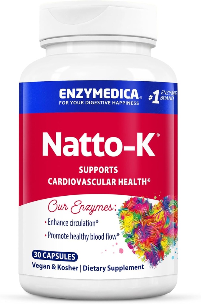 Enzymedica, Natto-K, Suplemento Nattokinase, promueve la circulación de la salud del corazón, 30 conde
