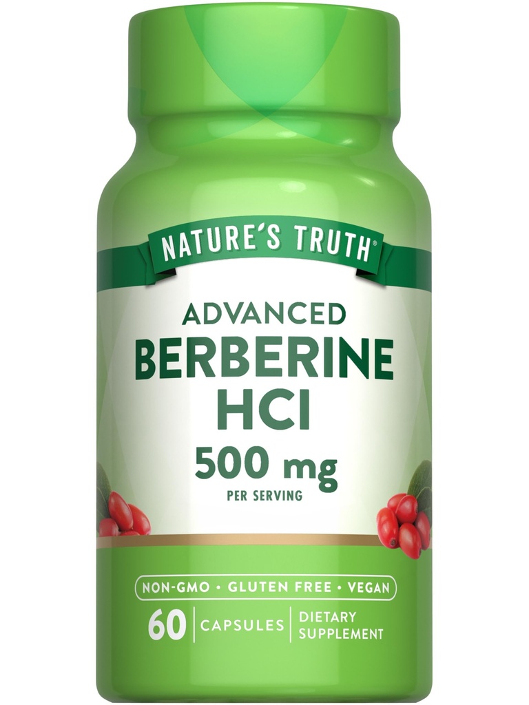 Nature's Truth Berberine HCl 500mg | 60 Capsules | from Barberry Extract | Vegan, Non-GMO, and Gluten Free Supplement