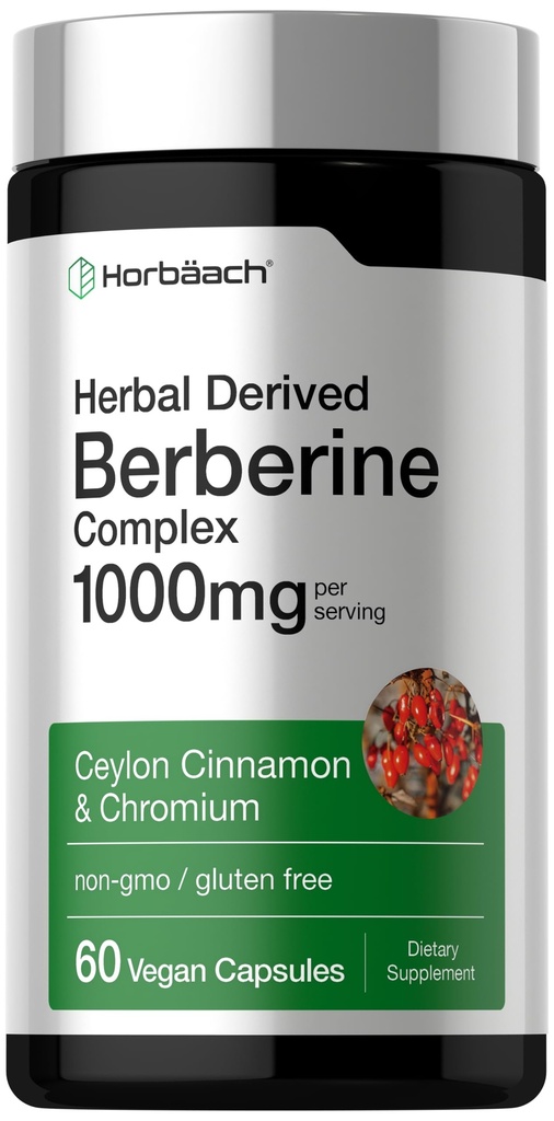 Horbäach Berberine Complex Supplement | 60 Vegan Capsules | with Ceylon Cinnamon & Chromium | Naturally Derived | Non-GMO, Gluten Free Formula