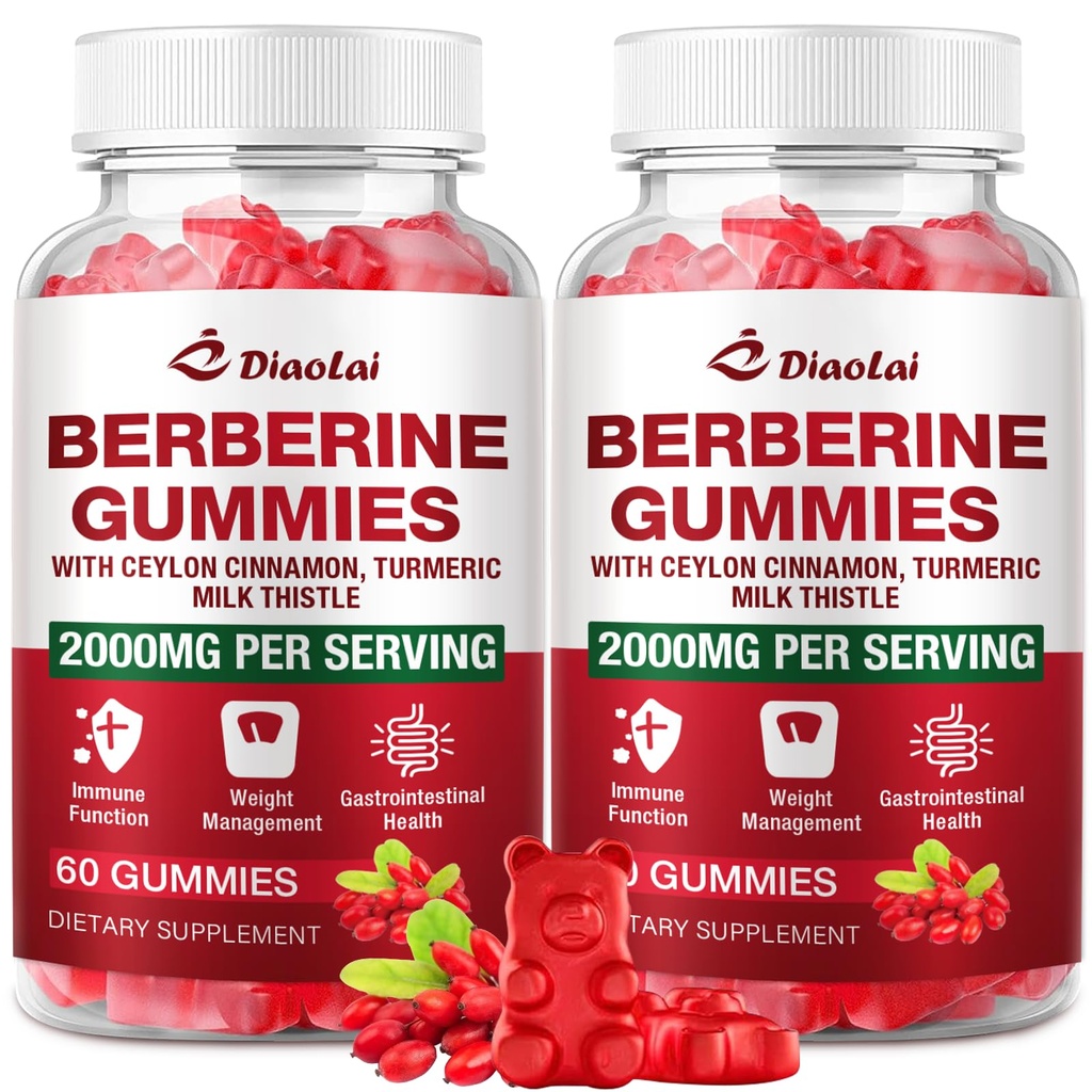 Berberine Gummies 2000mg - Natural Organic Berberine HCL Supplement - Vegan, Non-GMO, Gluten-Free - Delicious Raspberry Flavor - 120 Count