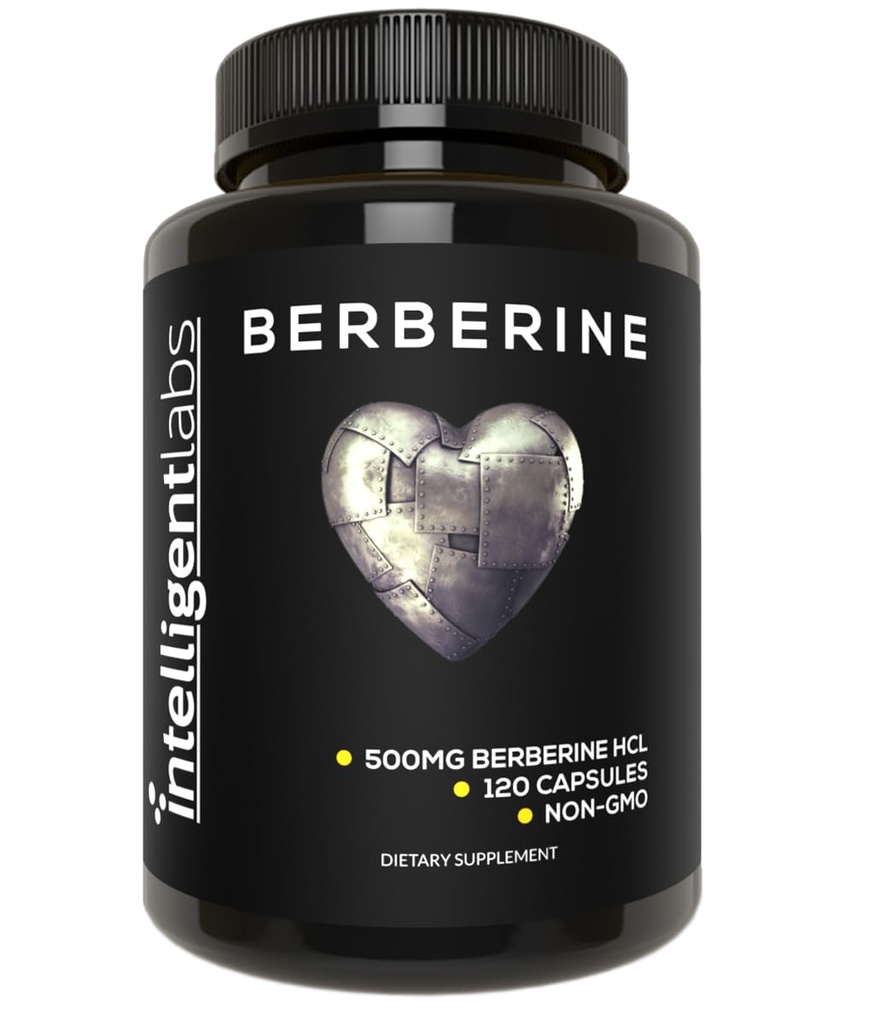 Intelligent Labs Berberine HCL Plus, Max Potency 500 MG Per Capsule, 120 Vegetarian Capsules, Third-Party Checked Berberine Supplement for Purity, Plant-Based, Gluten Free & Non-GMO