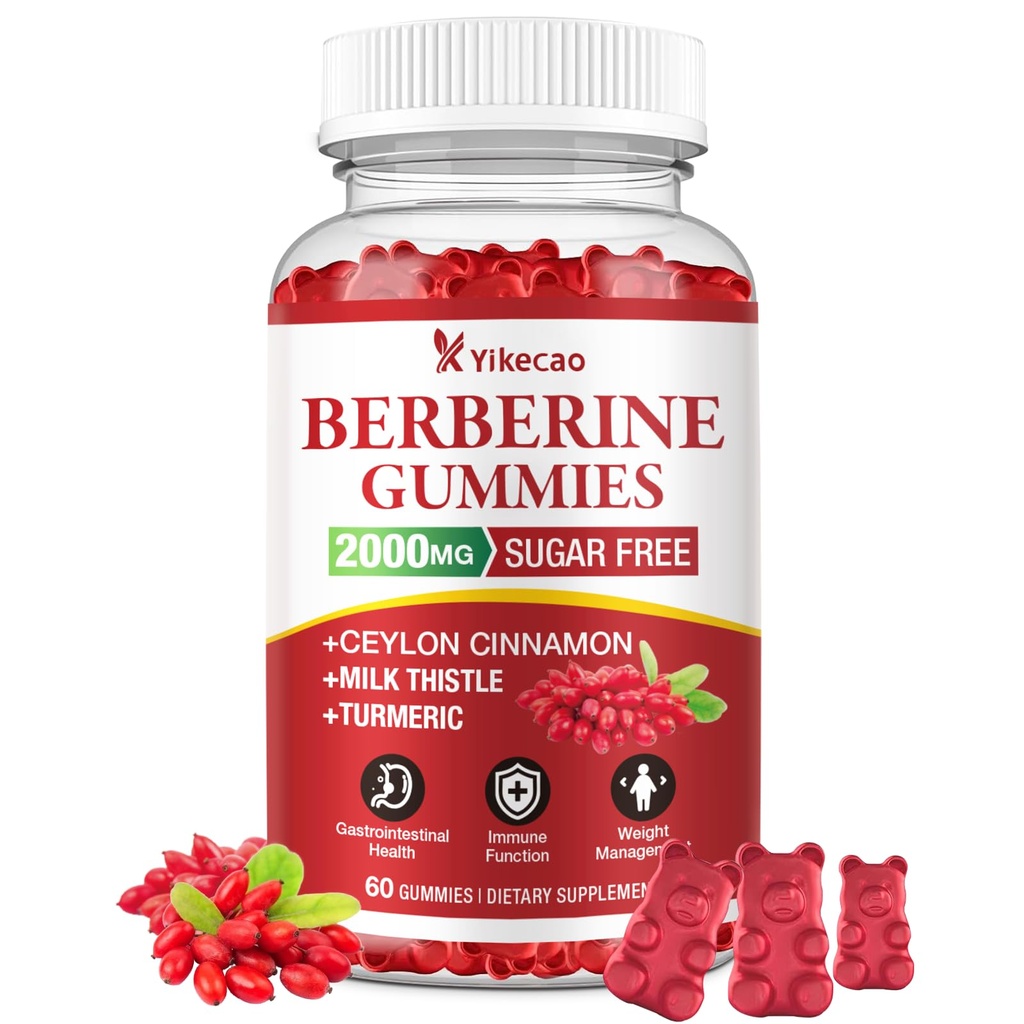 2000mg Berberine Gummies with Ceylon Cinnamon, Organic Berberine HCL Supplement for Women & Men, Sugar Free, Vegan, Non-GMO, Gluten-Free, Raspberry Flavor-60 Count
